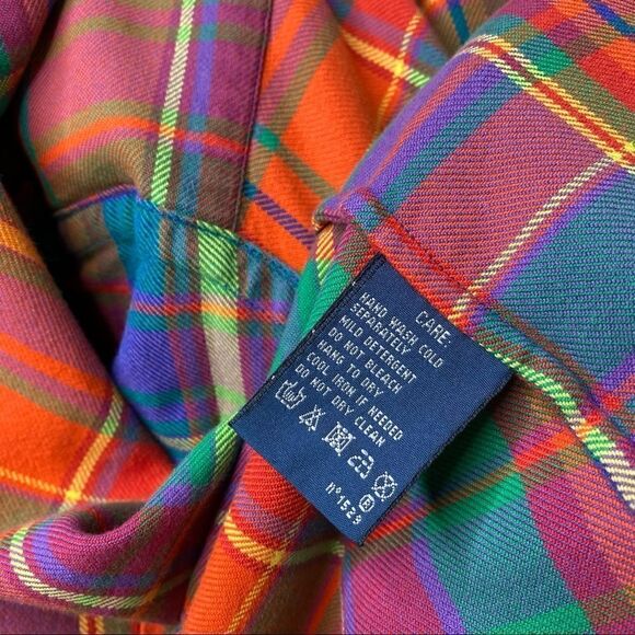 Ralph Lauren Bright Jewel-Tone Check Plaid Cotton Flannel Suede Patch Workshirt - Picture 16 of 16